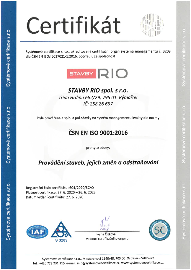 Certifikát ISO 9001 cs