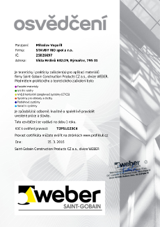 Certifikát na systémy WEBER 2016